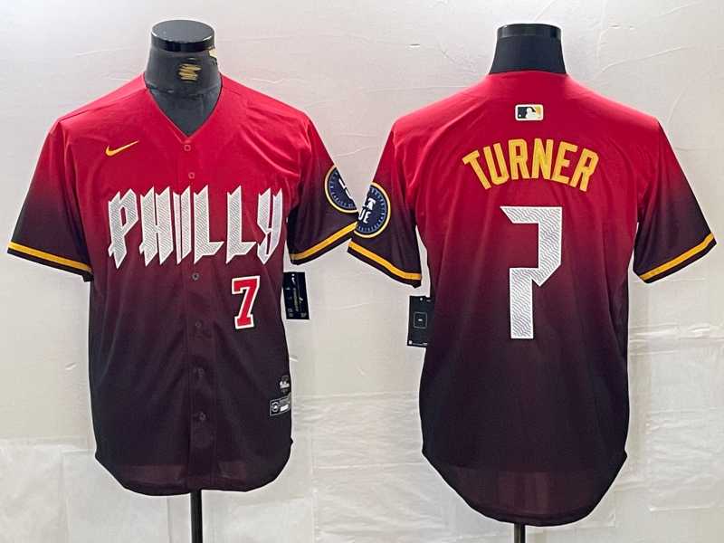 Mens Philadelphia Phillies #7 Trea Turner Red 2024 City Player Number Cool Base Jerseys